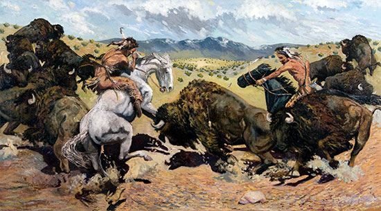 Buffalo Charged Him Santiago Perez - Paintings of the West